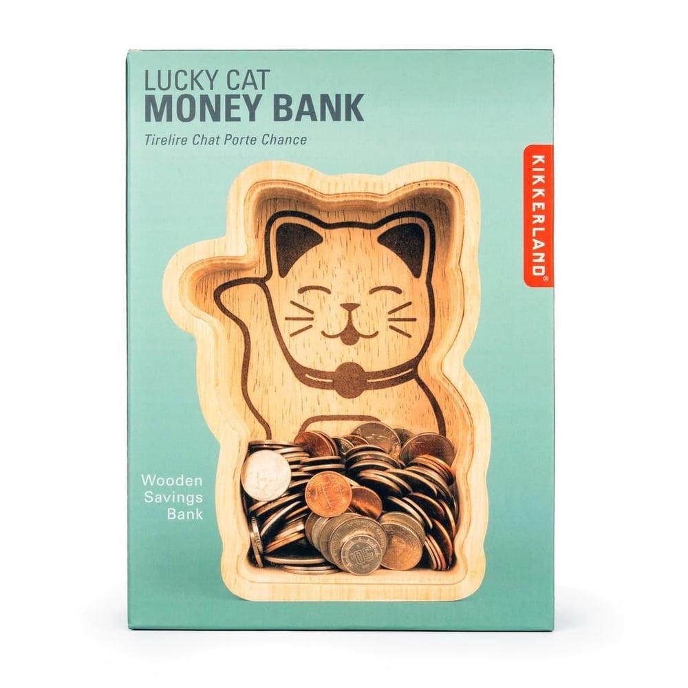Kikkerland Maneki Neko Luck Cat Şanslı Kedi Ahşap Kumbara