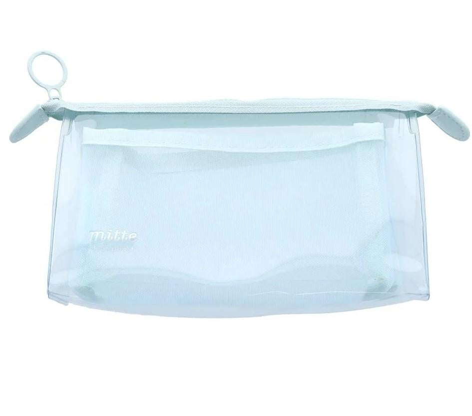 Mitte Çift Bölmeli Şeffaf Pouch Kalemlik Mavi
