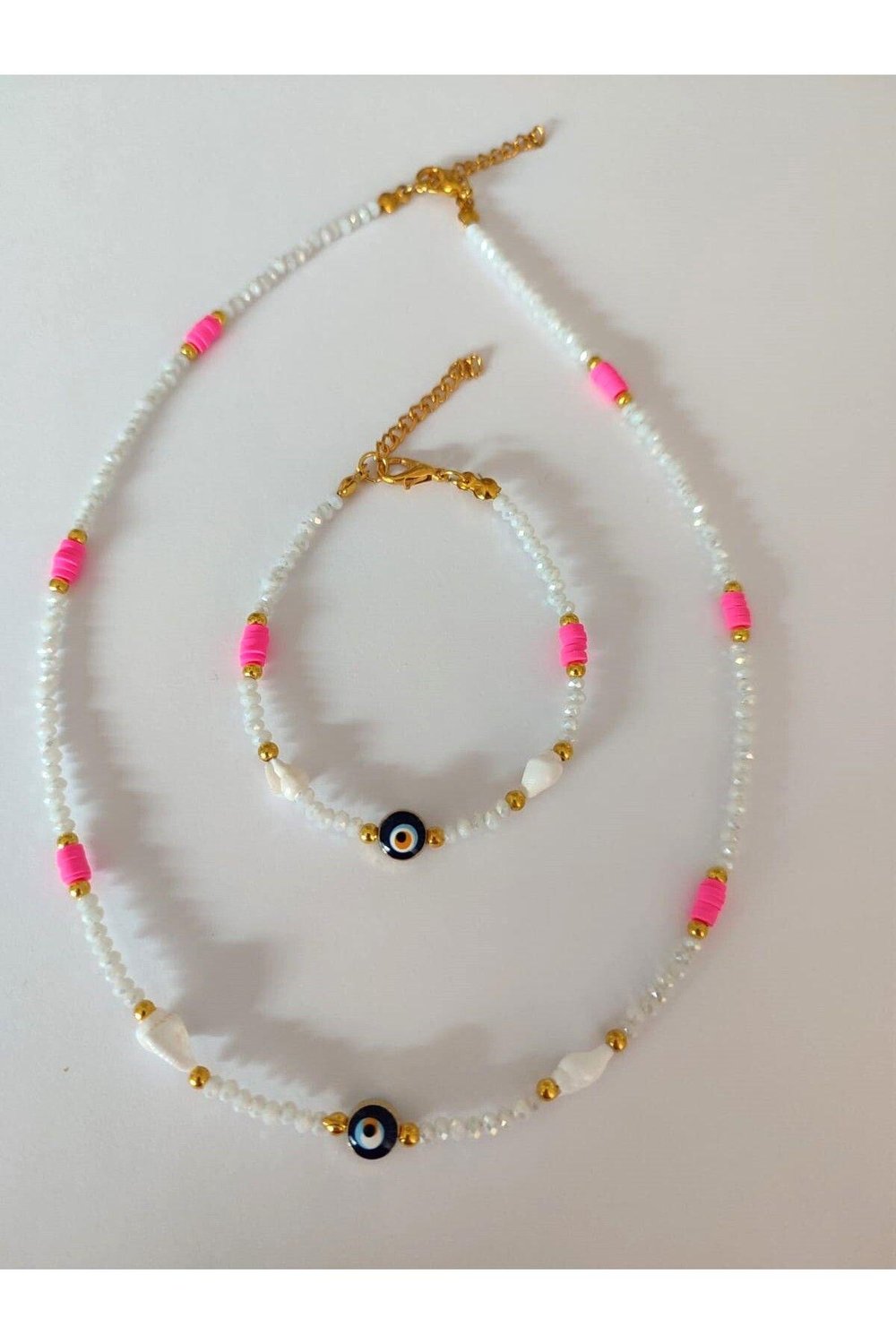 Beyaz- Pembe Kristal Takı Seti