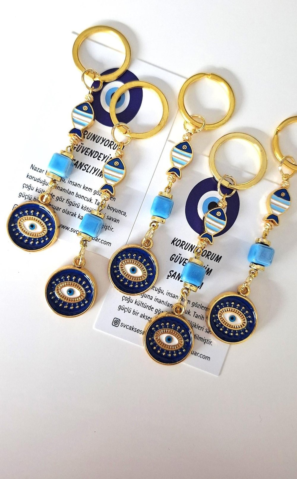Hediyelik 5'li Şans Balık Nazar Boncuklu Anahtarlık 10,5 cm