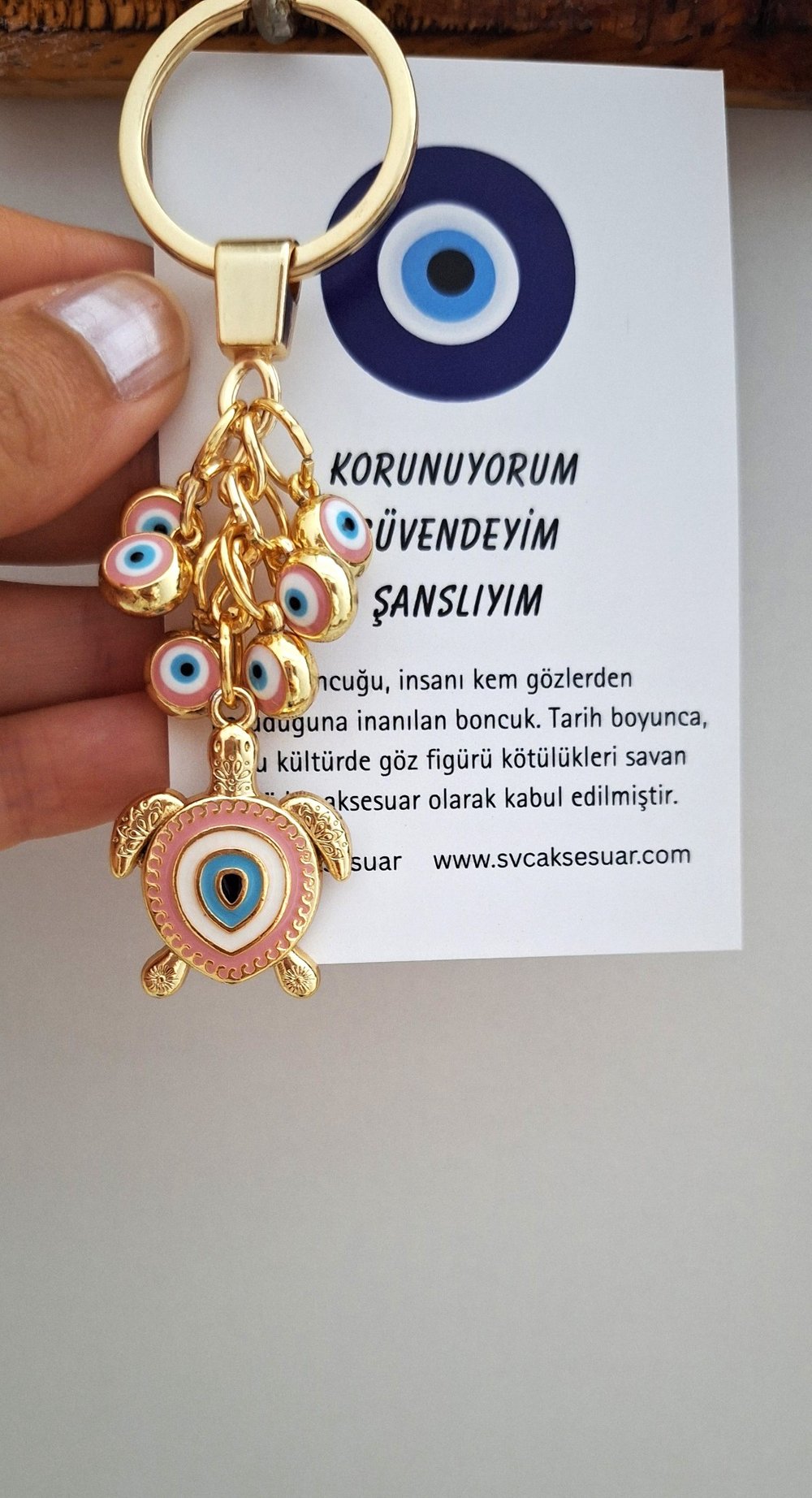 Hediyelik Çoklu Nazar Boncuklu Şeker Pembe Şans Kaplumbağa Anahtarlık