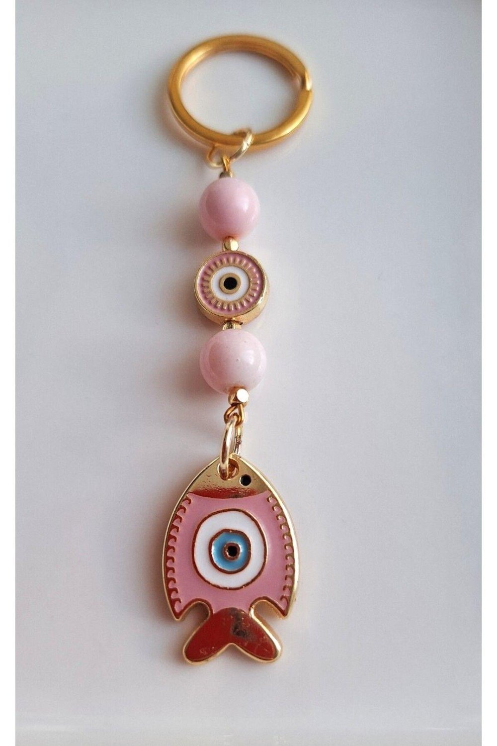 Hediyelik Nazar Boncuklu Pembe Balıklı Anahtarlık 10 cm - Adet Fiyatı