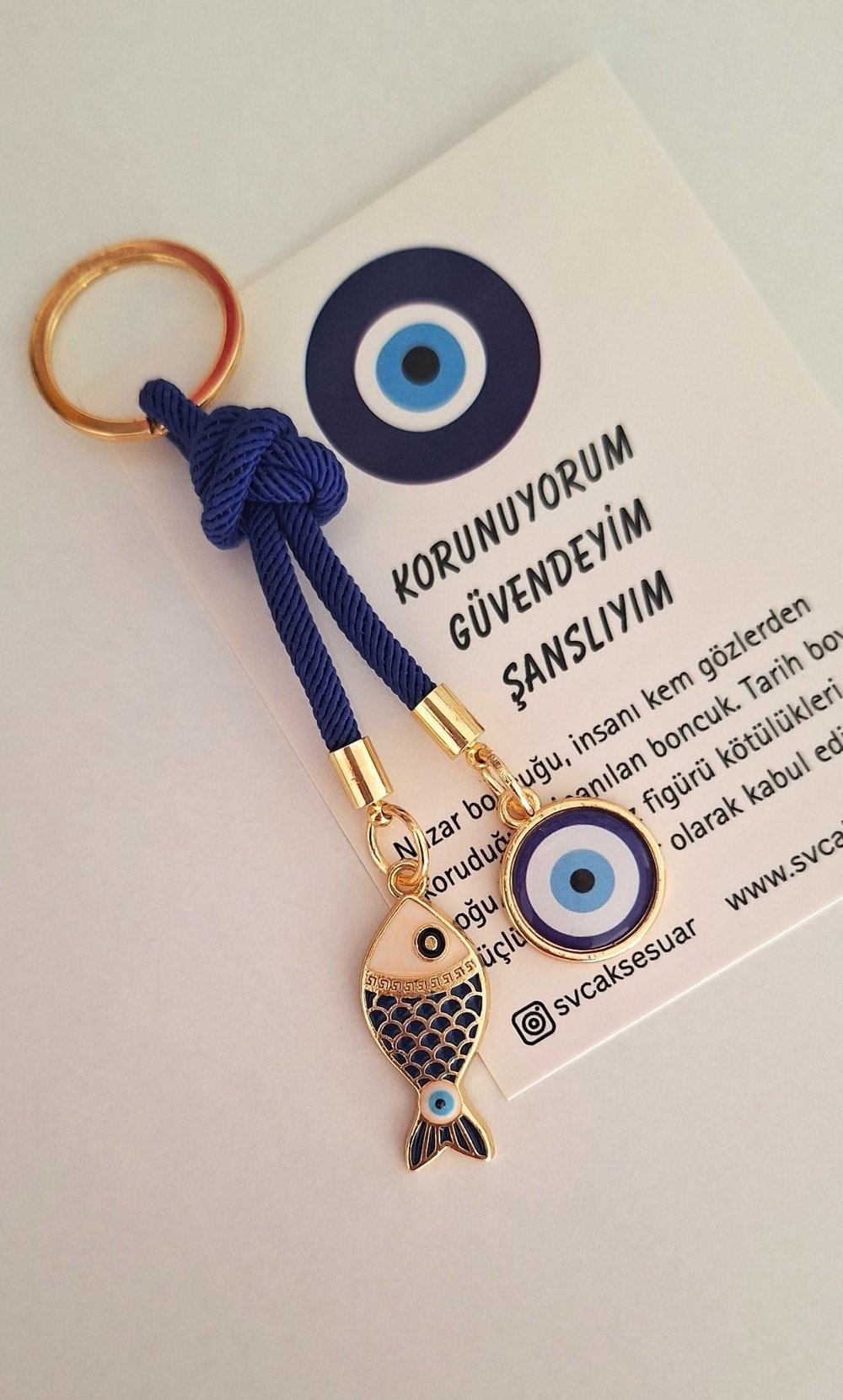 Hediyelik Nazar Boncuklu Şans Balık Anahtarlık - Lacivert