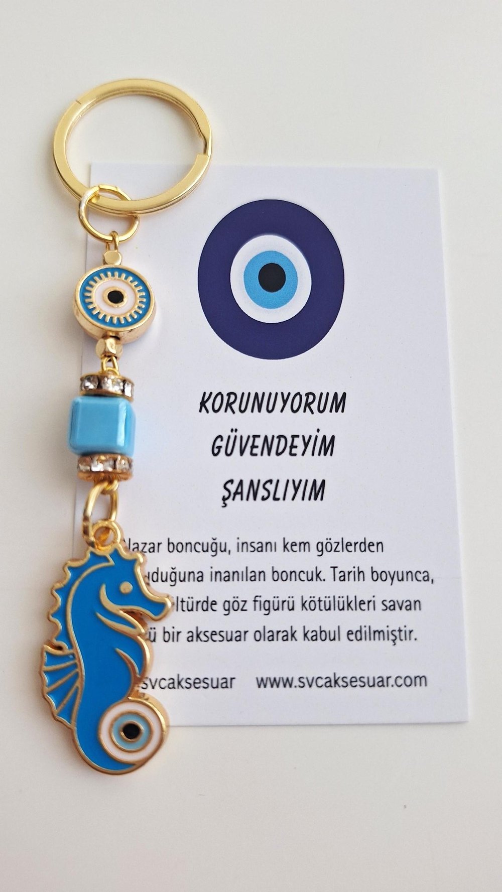 Hediyelik Nazar Boncuklu Şans Denzatı Anahtarlık - Mavi 10,5 cm