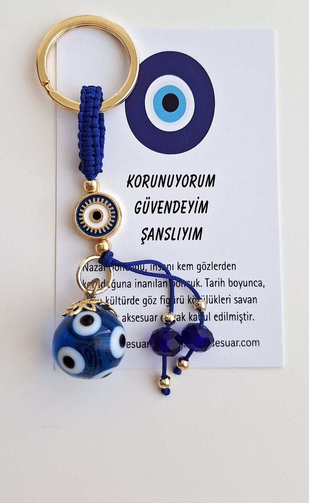 Lüks Hediyelik Nazar Boncuklu Anahtarlık - Lacivert 10,5 cm