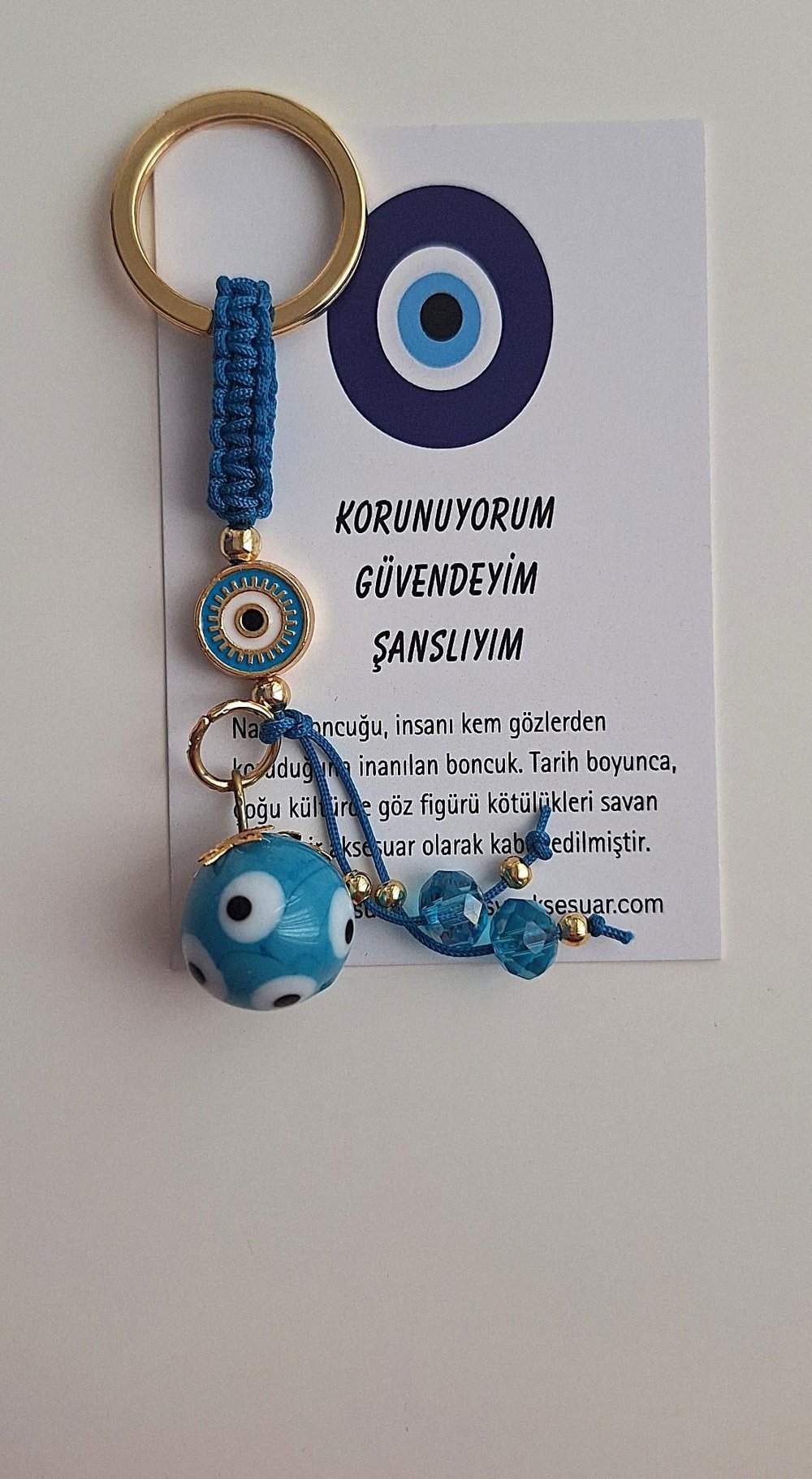 Lüks Hediyelik Nazar Boncuklu Anahtarlık - Mavi 10,5 cm