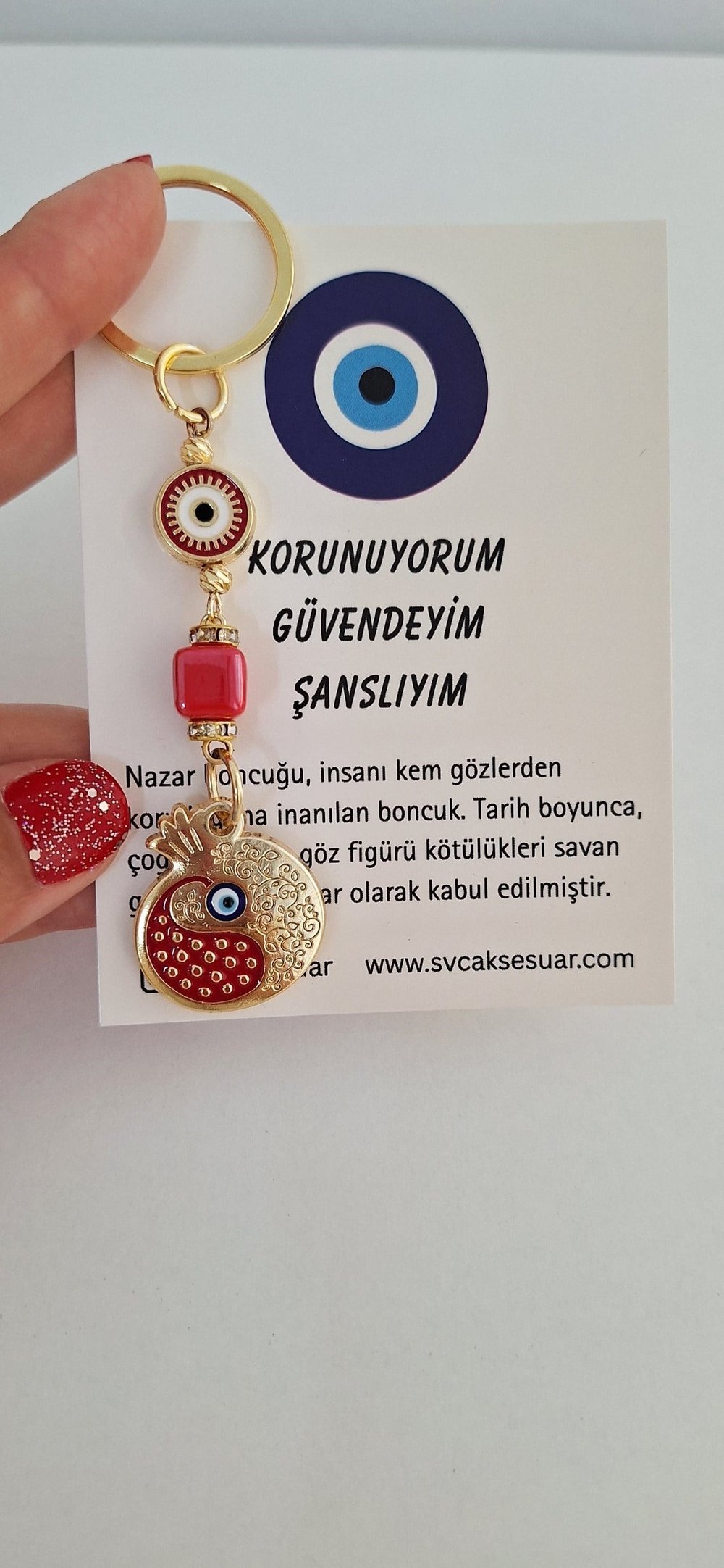 Yeni Yıl Hediyesi Nazar Boncuklu Bolluk Bereket Nar Anahtarlık 10 cm - Yılbaşı Hediyesi
