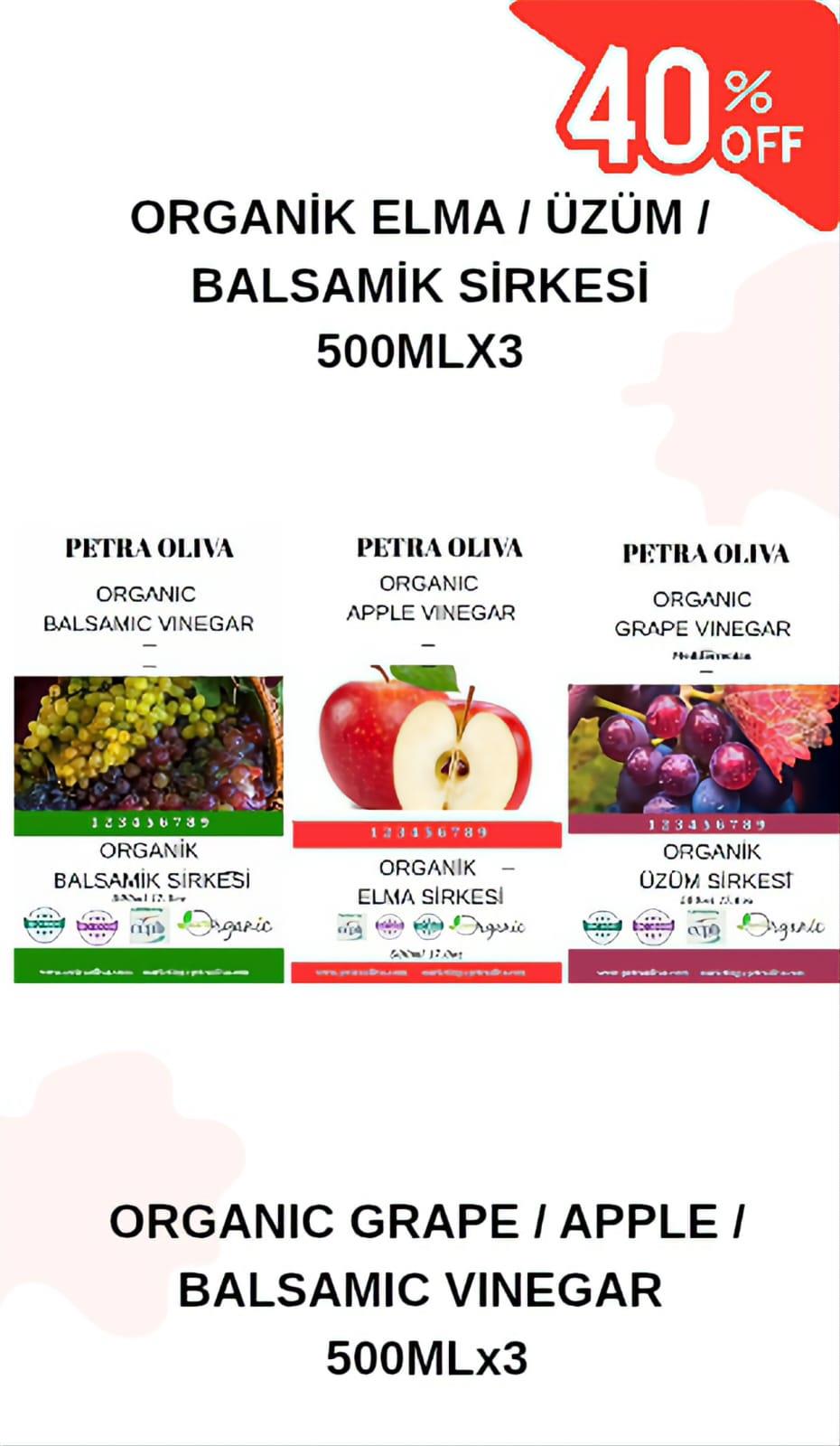 Fermentelı Organik Üzüm, Elma, Balsamik Sirke 500mlx3