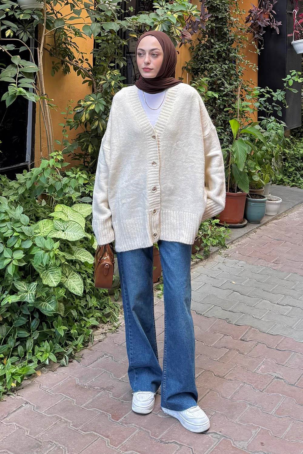 Salaş Dokulu Basic Hırka Natural