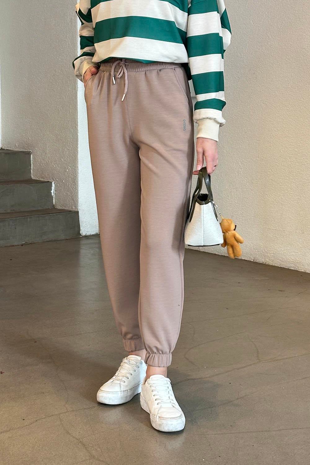 Modal Kumaş Paça Lastik Detay Eşofman Soft Kahve