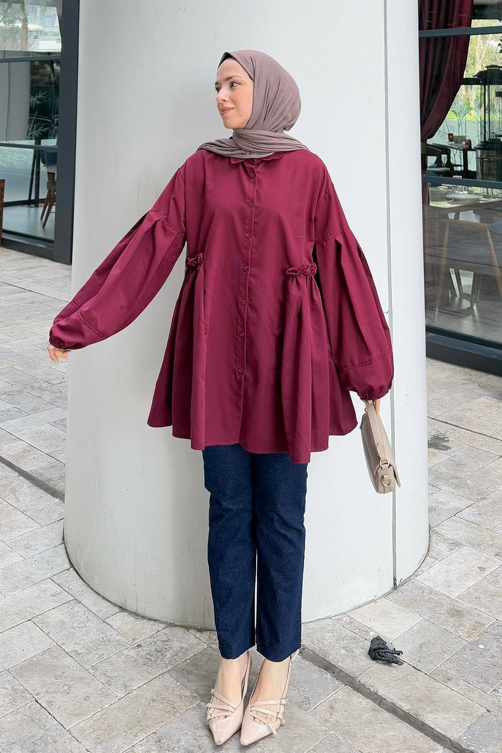 Lopez Balon Kol Tunik Bordo