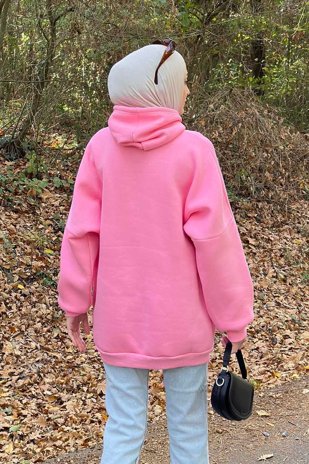 Üç İplik Kanguru Cep Sweatshirt Pembe