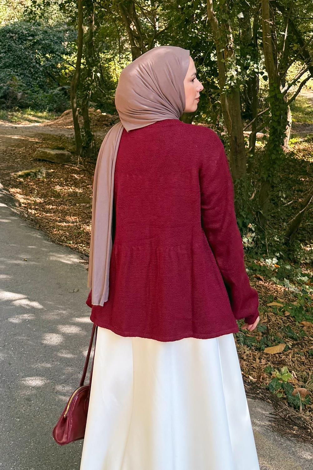 Yaka Bağlama Detaylı Kazak Bordo