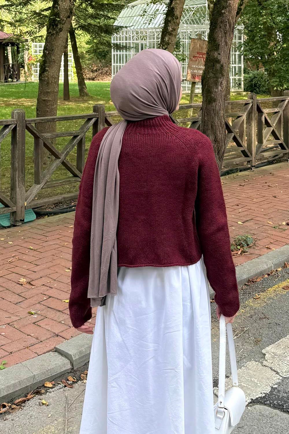 Örgülü Kazak Bordo
