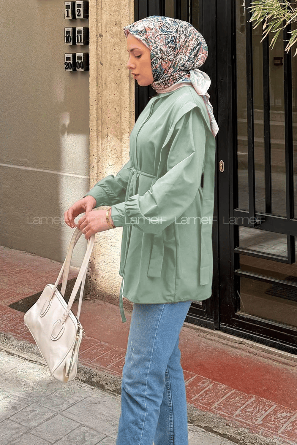 Bel Bağlamalı Omuz Vatkalı Gömlek Mint Yeşili