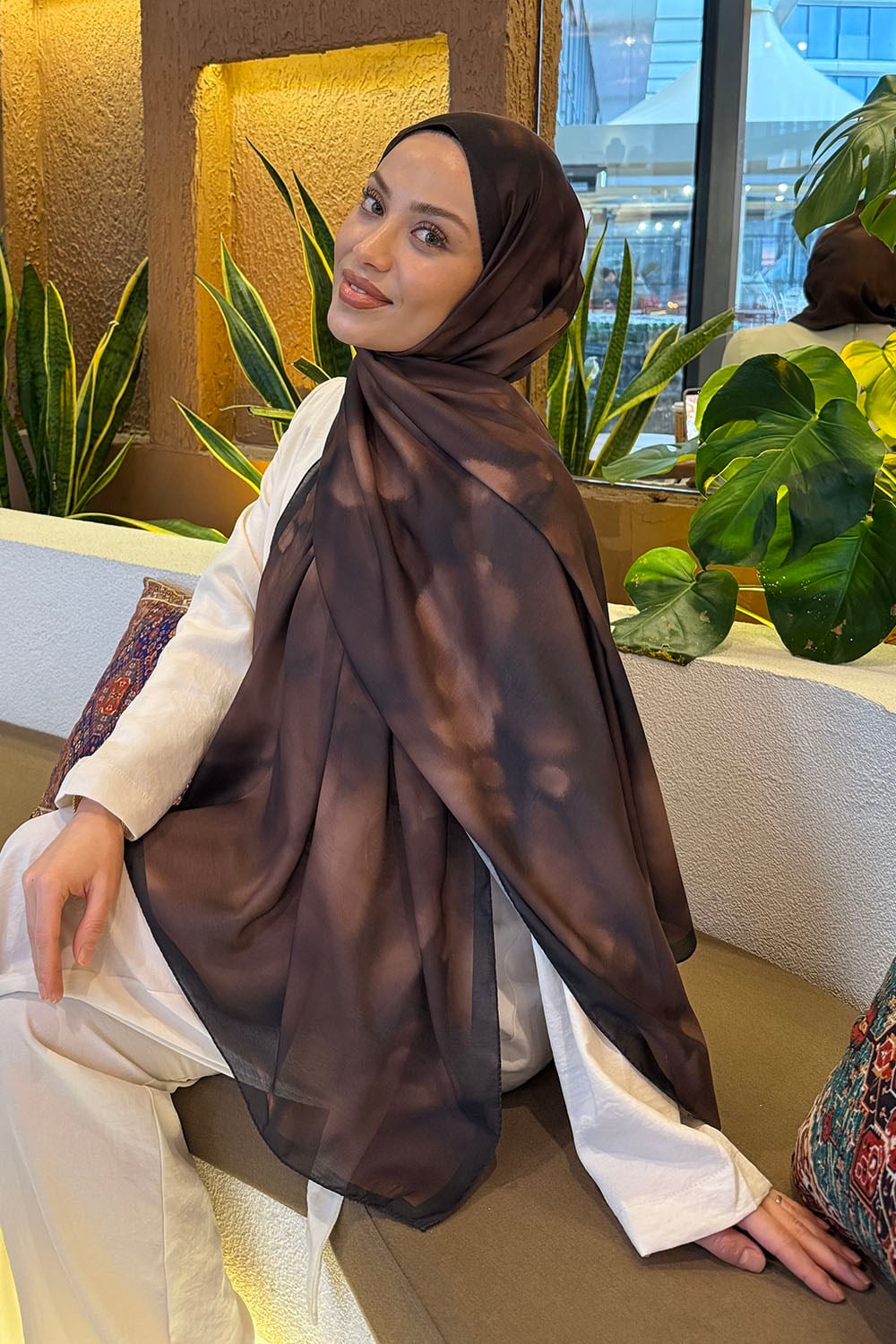 Batik Desen Soft Şal Kahverengi