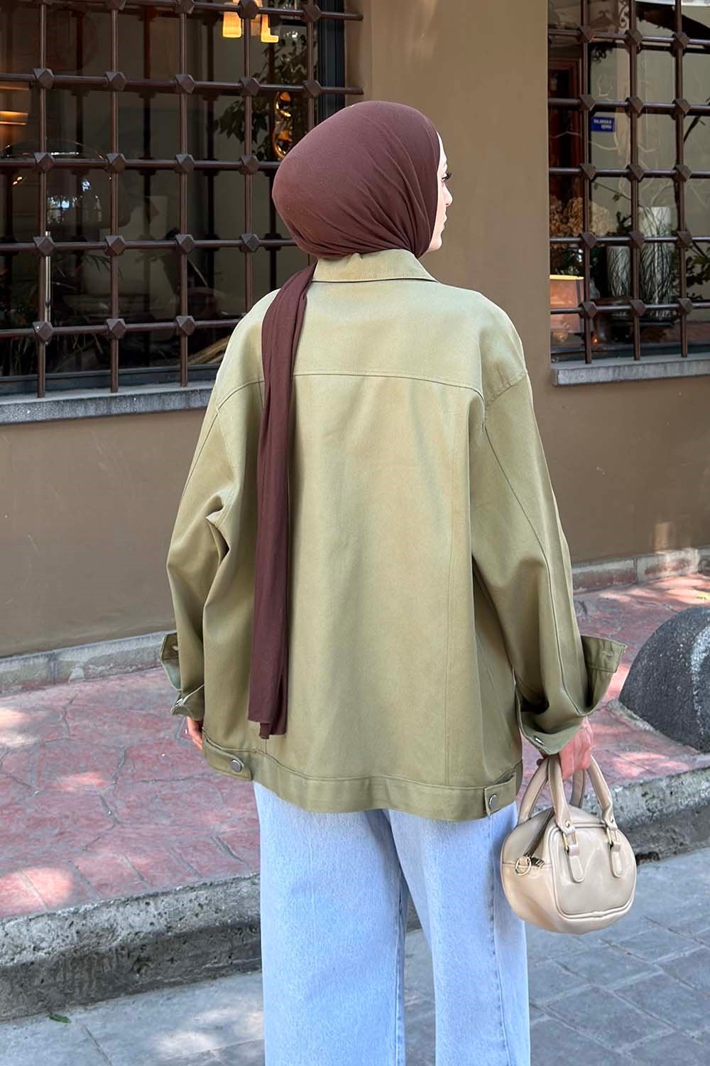 Gabardin Kapak Cepli Ceket Haki