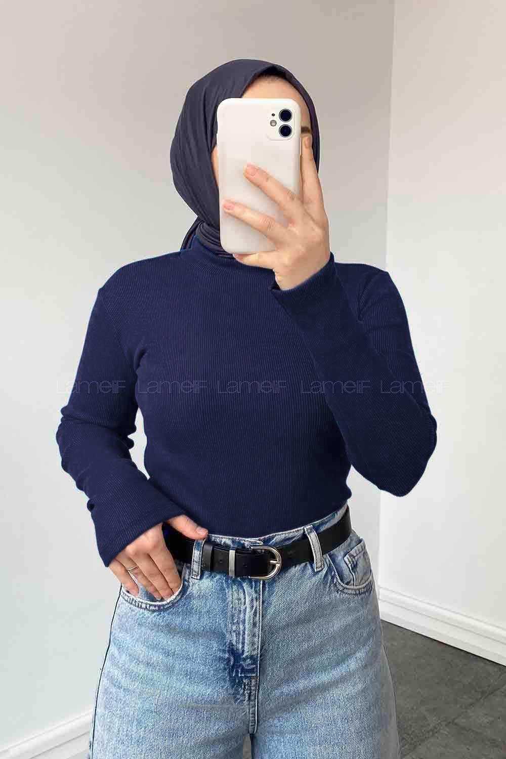 Balıkçı Yaka Fitilli Body Lacivert