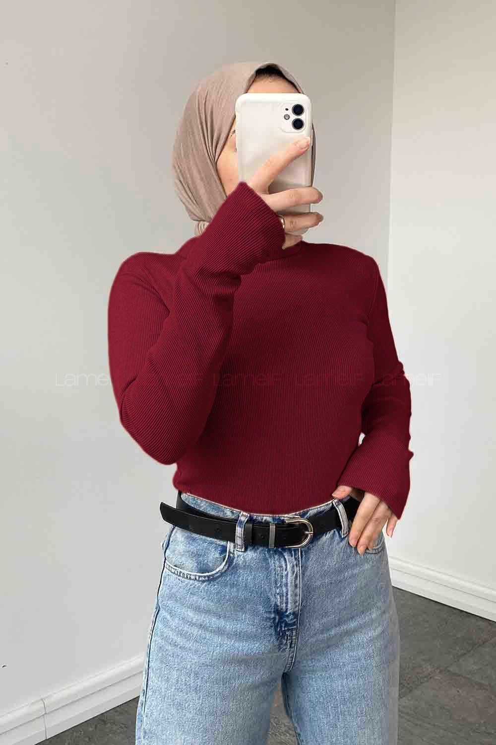 Balıkçı Yaka Fitilli Body Bordo