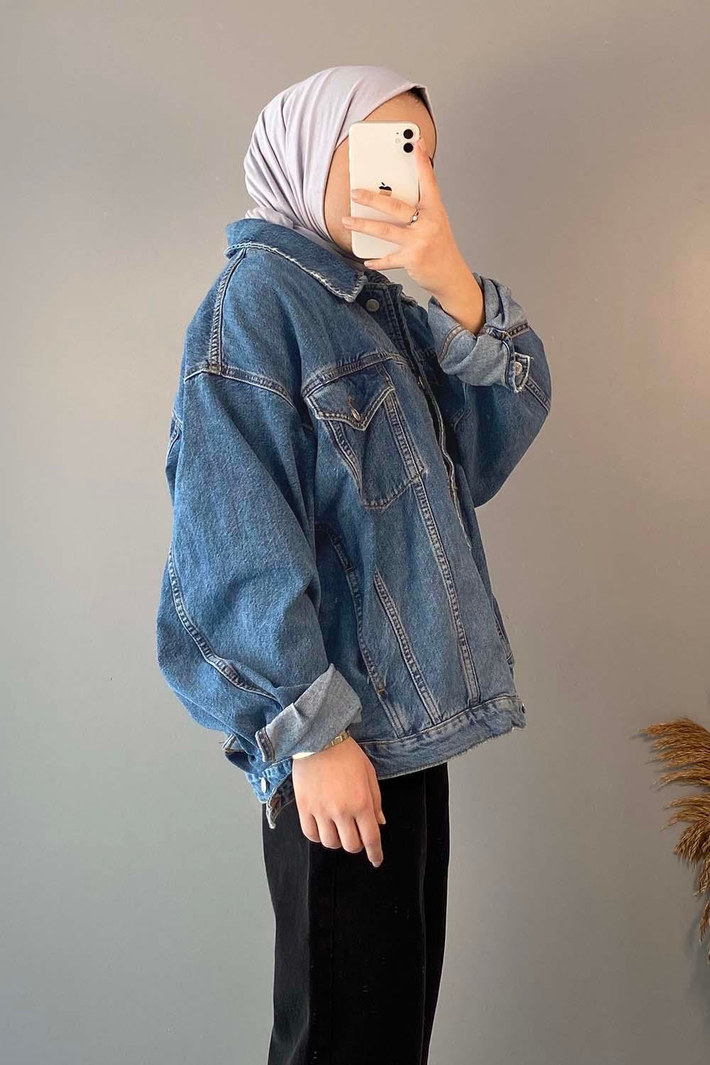 Çift Cepli Oversize Ceket Açık Mavi