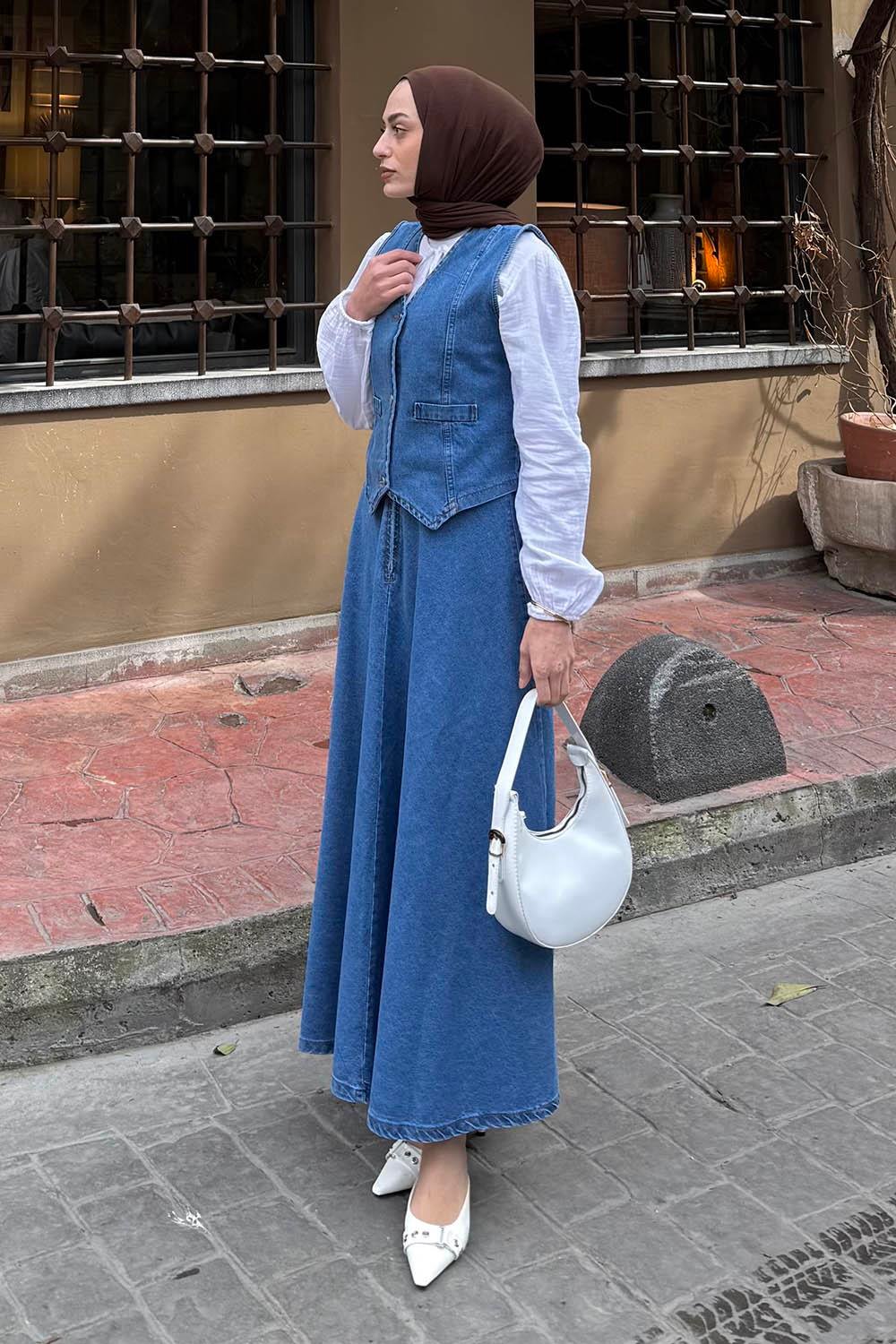 Kruvaz Kapama Kot Etekli Takım Koyu Mavi