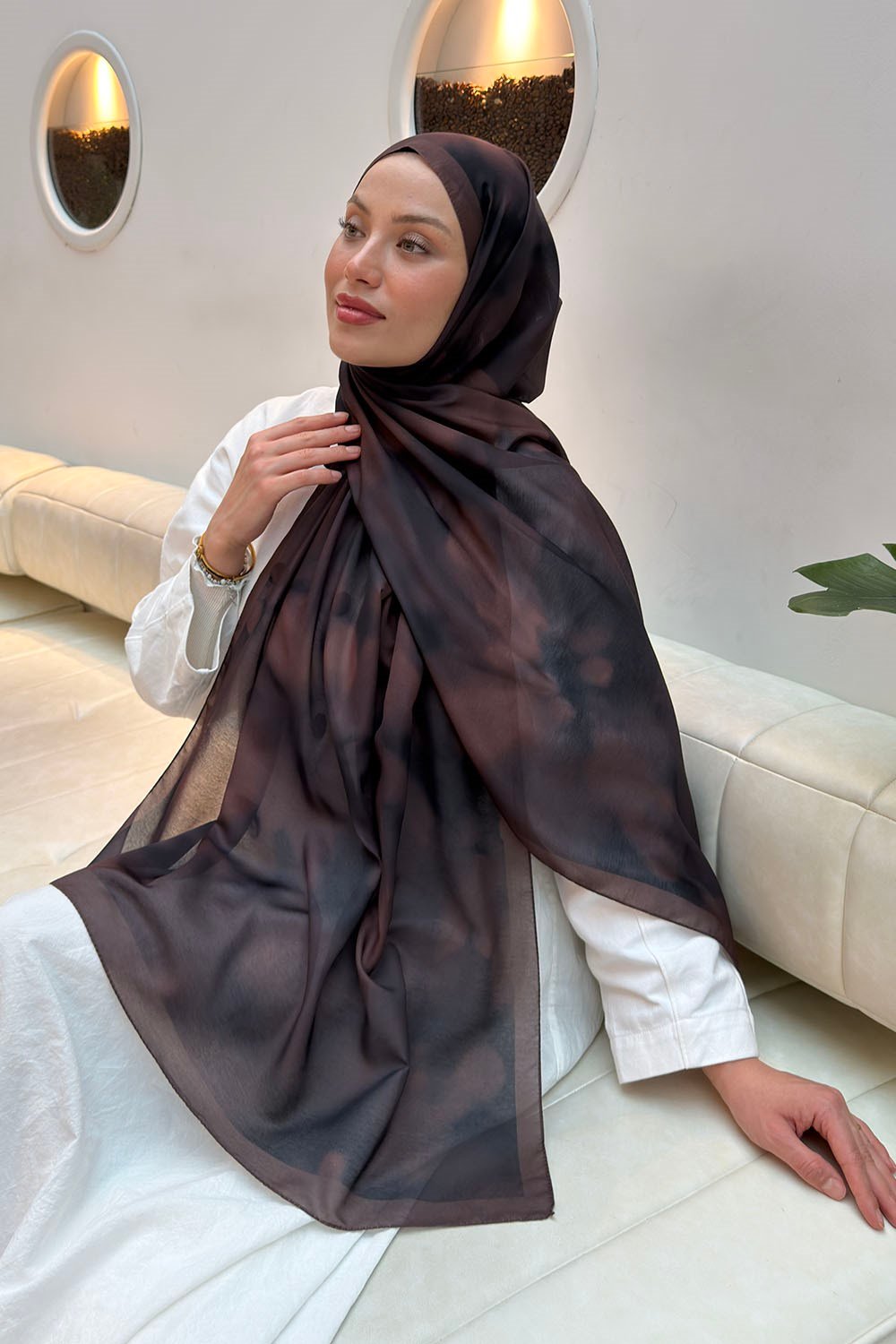 Batik Desen Soft Şal Koyu Kahve