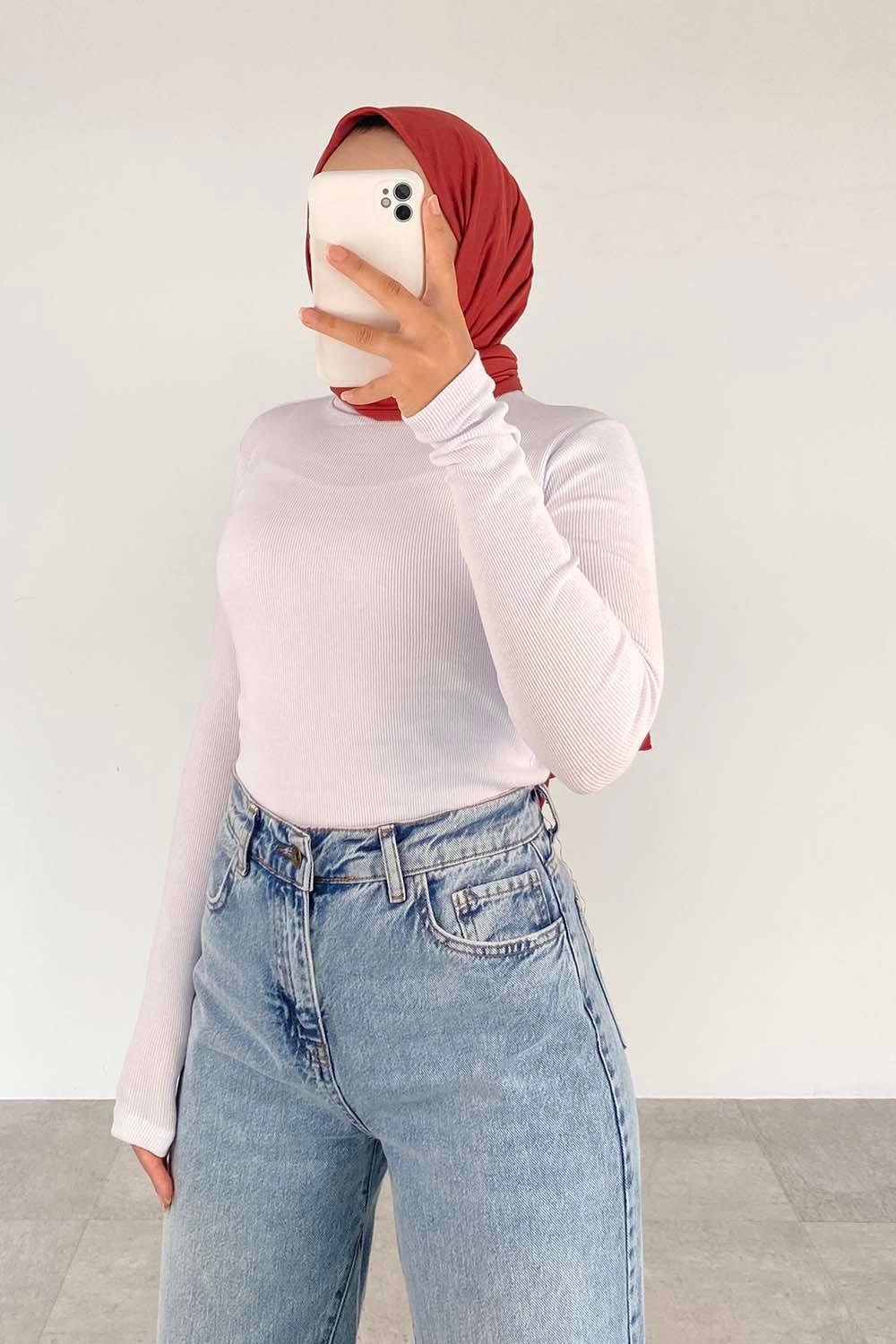 Balıkçı Yaka Fitilli Body Beyaz