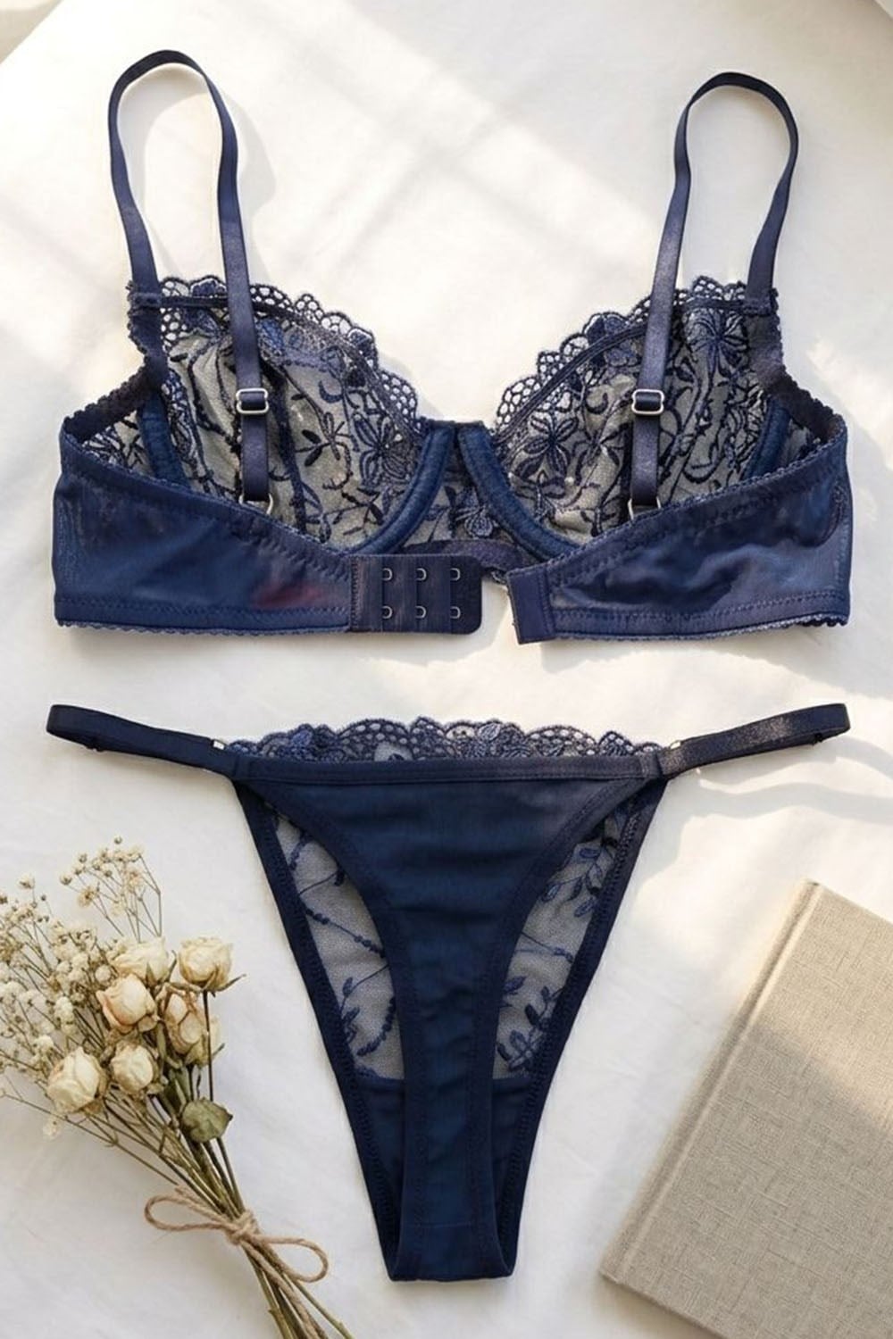 Bordo Dantelli Bralet Sütyen Takım Lacivert