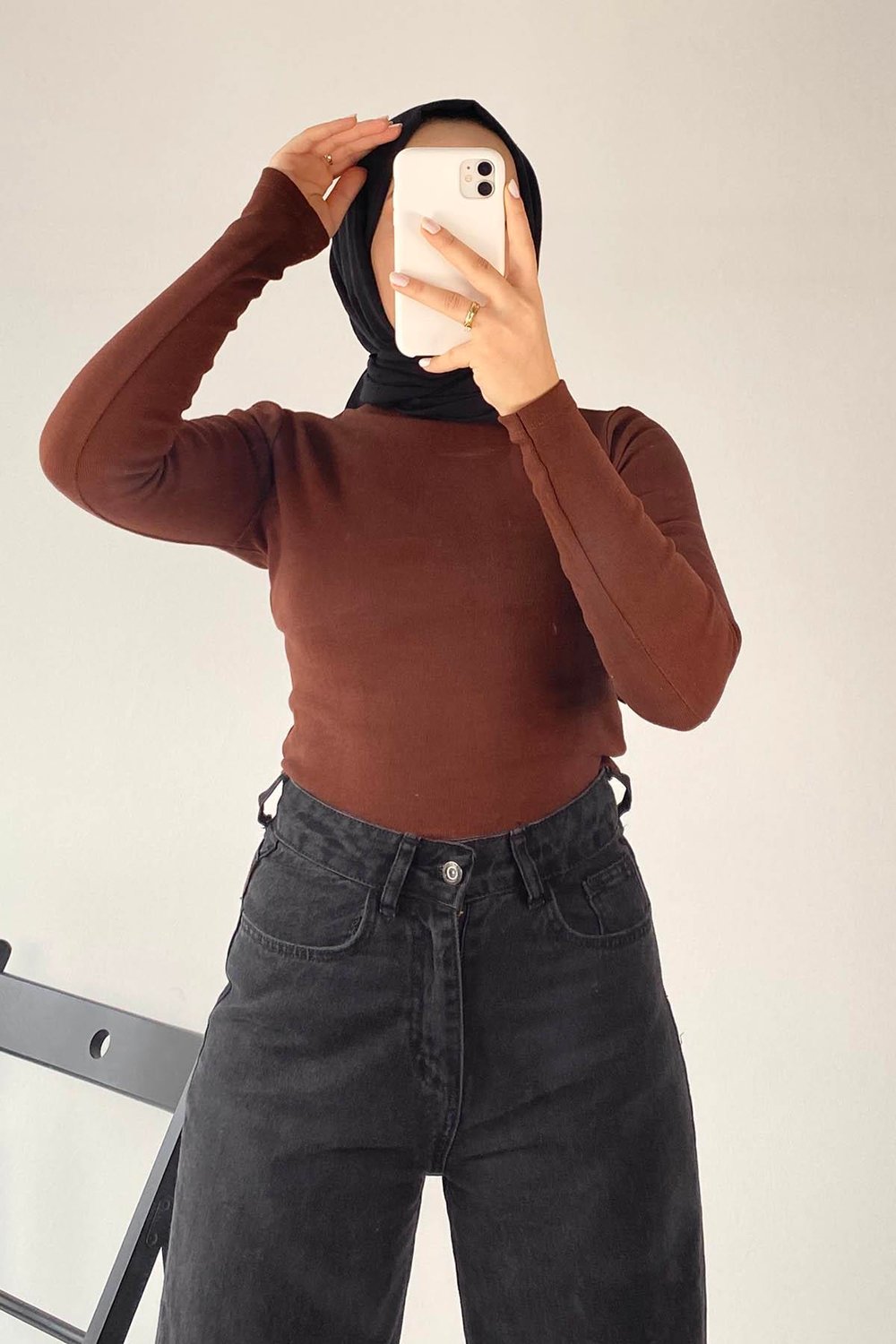 Balıkçı Yaka Fitilli Body Acı Kahverengi