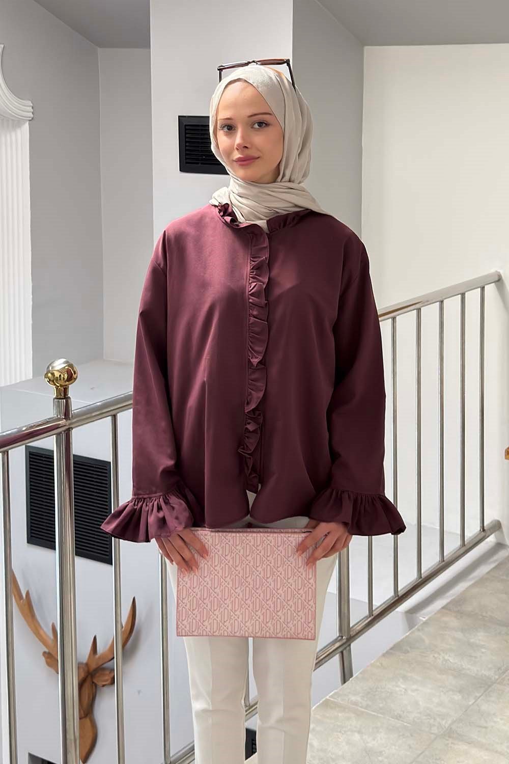 Fırfırlı Gömlek Mürdüm