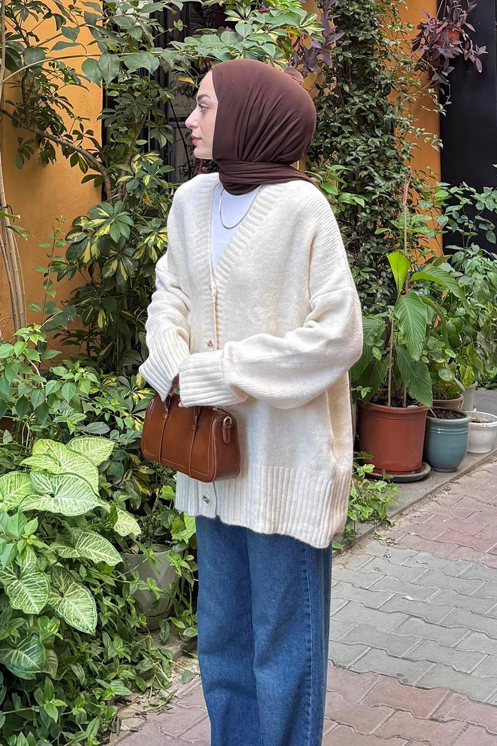 Salaş Dokulu Basic Hırka Natural