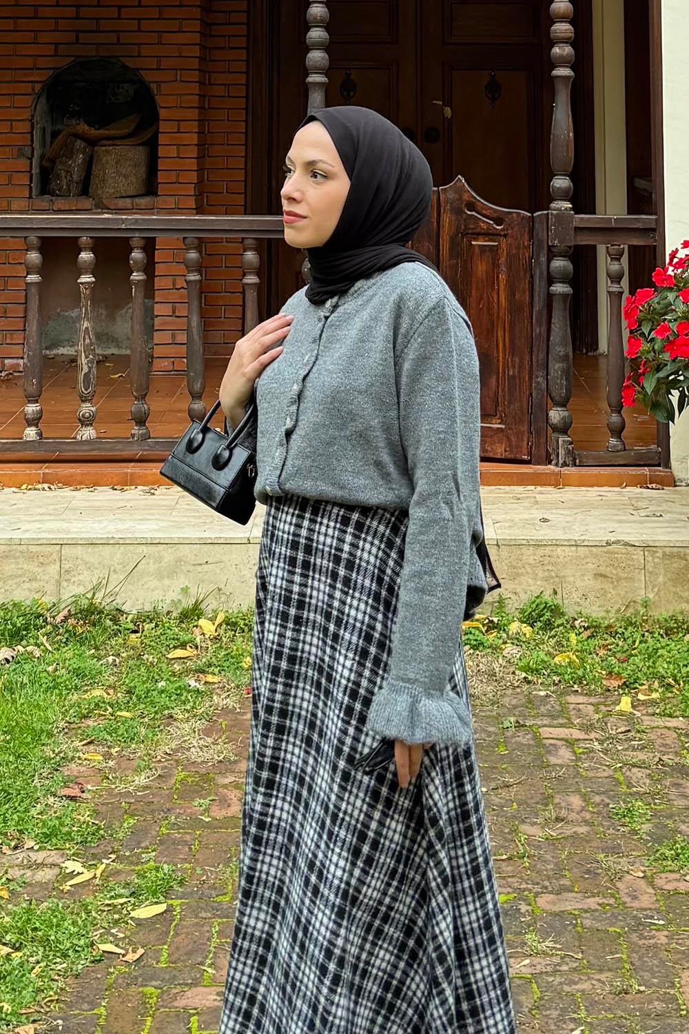 Fırfır Detaylı Hırka Gri