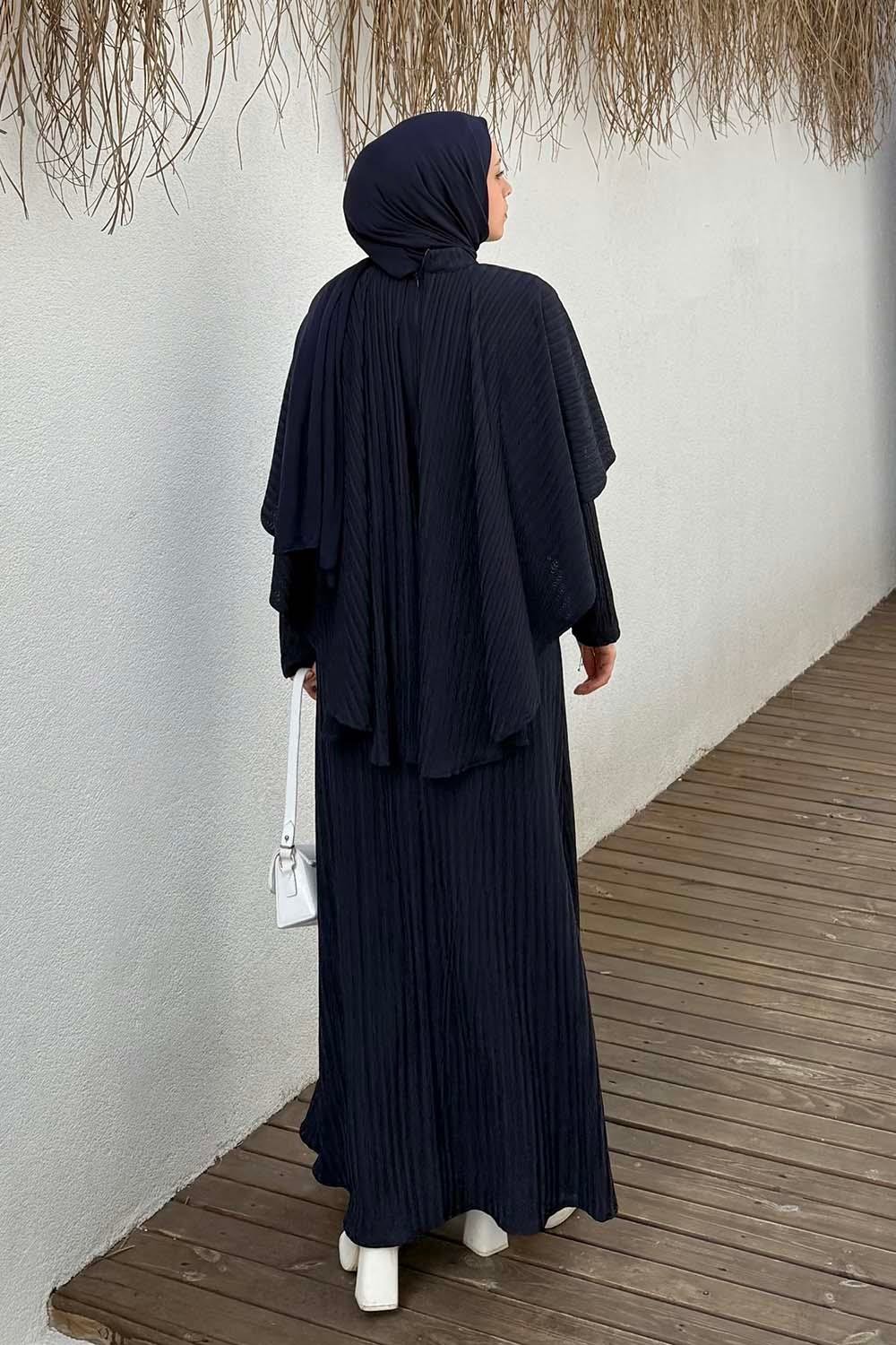 Balıksırtı Kemerli Elbise Lacivert