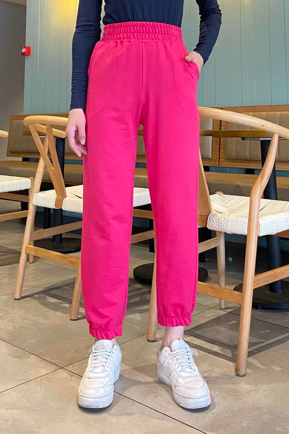 Düz Jogger Eşofman Fuşya