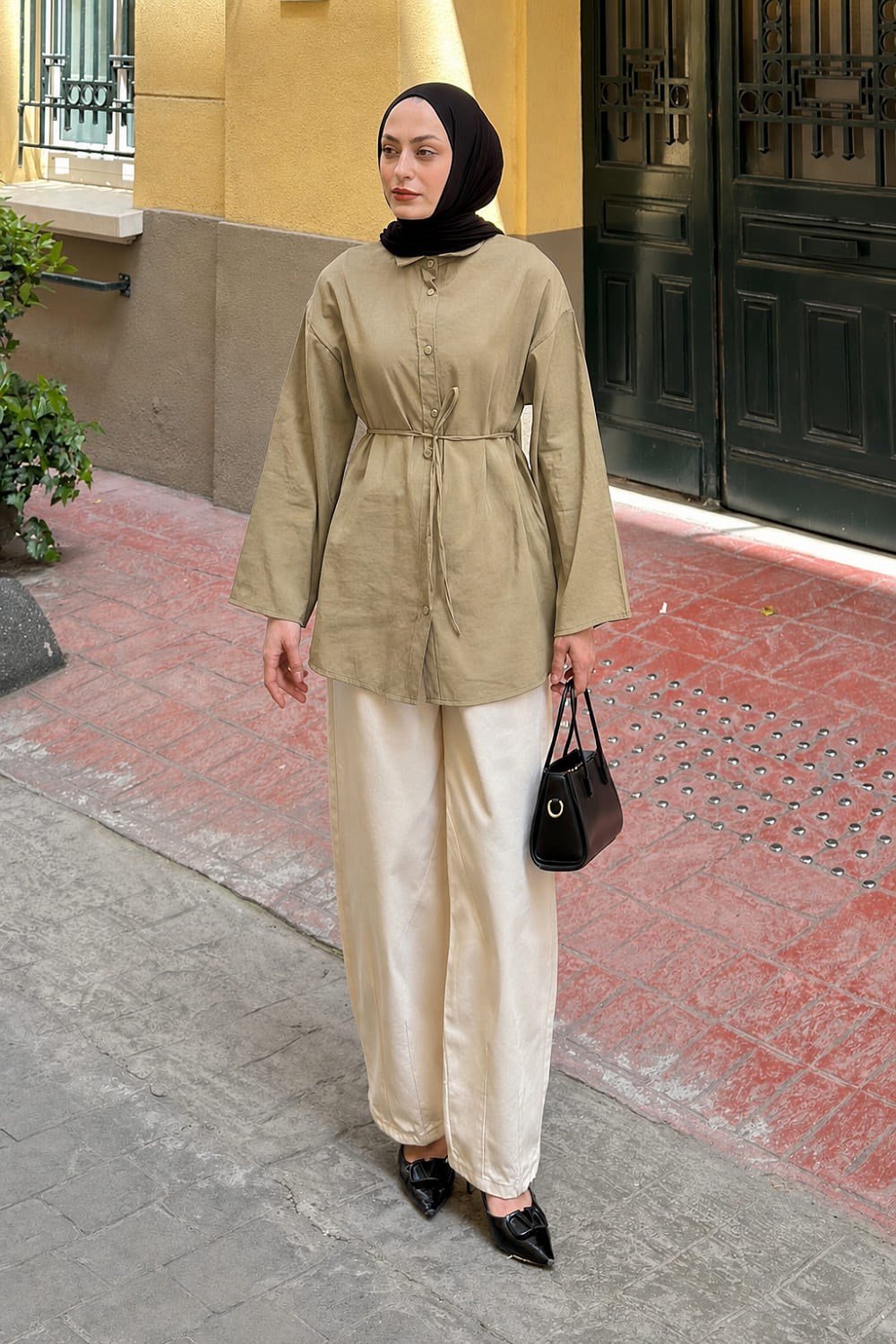 Cupra Bağlama Detaylı Gömlek Yağ Yeşili