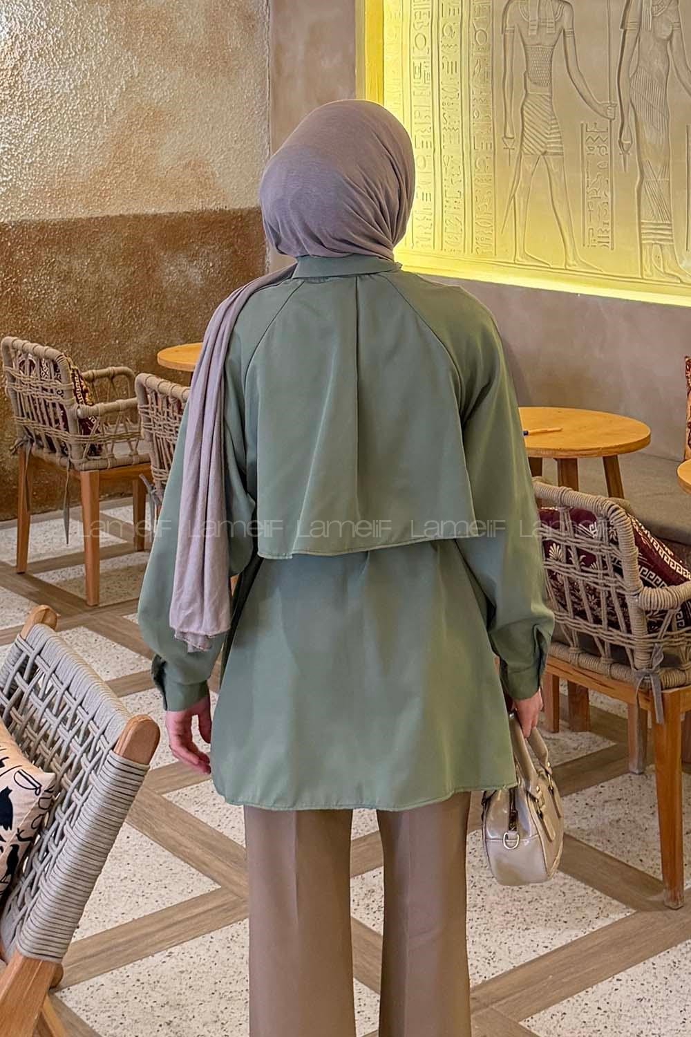 Pelerin Detaylı Gömlek Çağla Yeşili