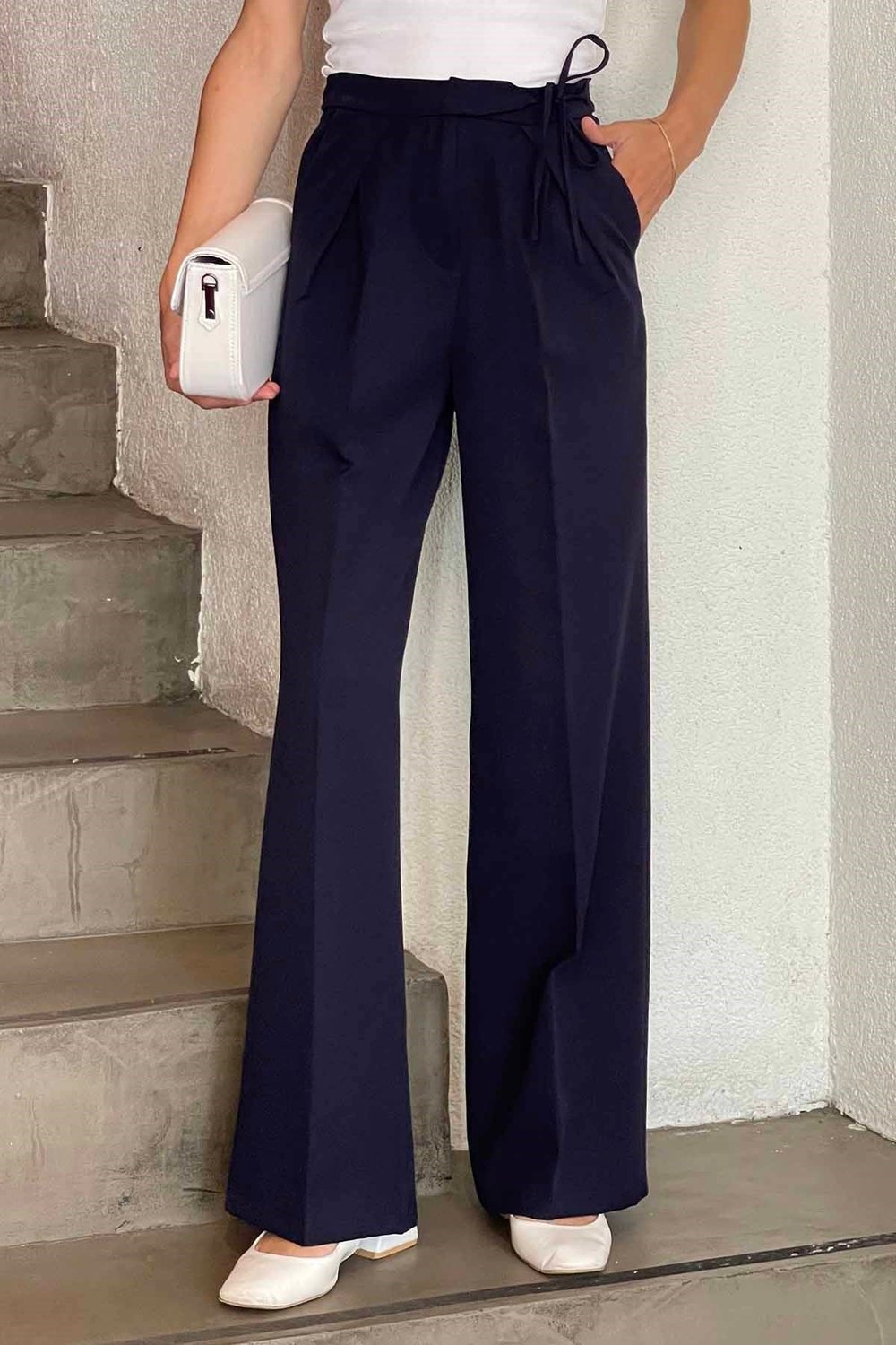 İp Detaylı Pantolon Lacivert