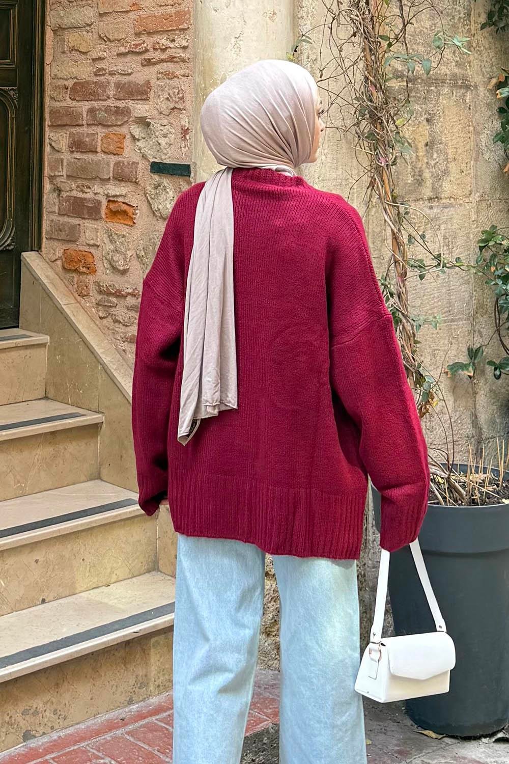 Salaş Dokulu Basic Hırka Bordo