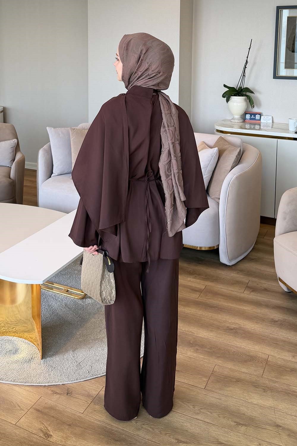 Şallı Pantolon Takım Acı Kahverengi