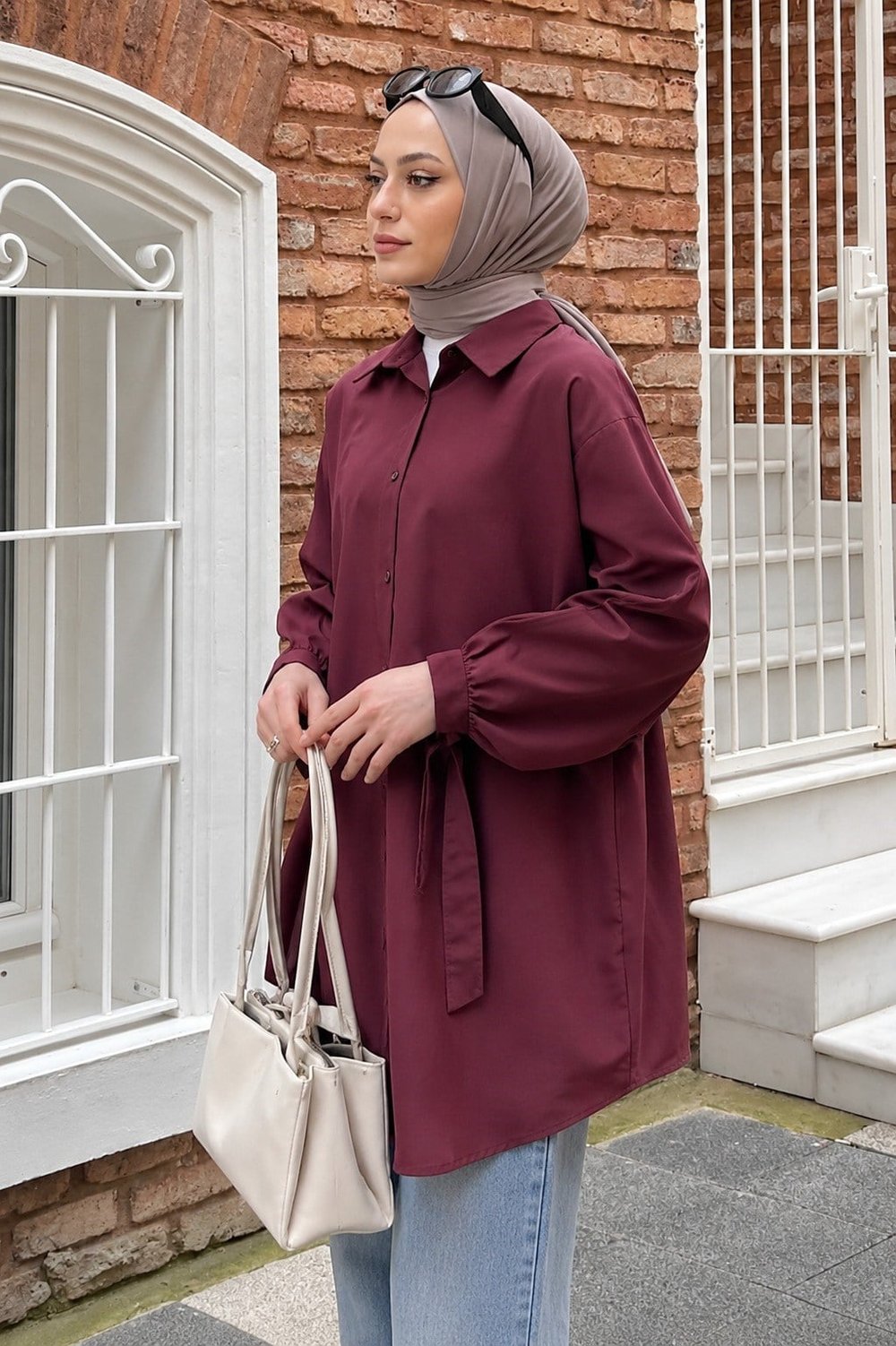 Kol Detaylı Gömlek 
Oversize Gömlek Mürdüm