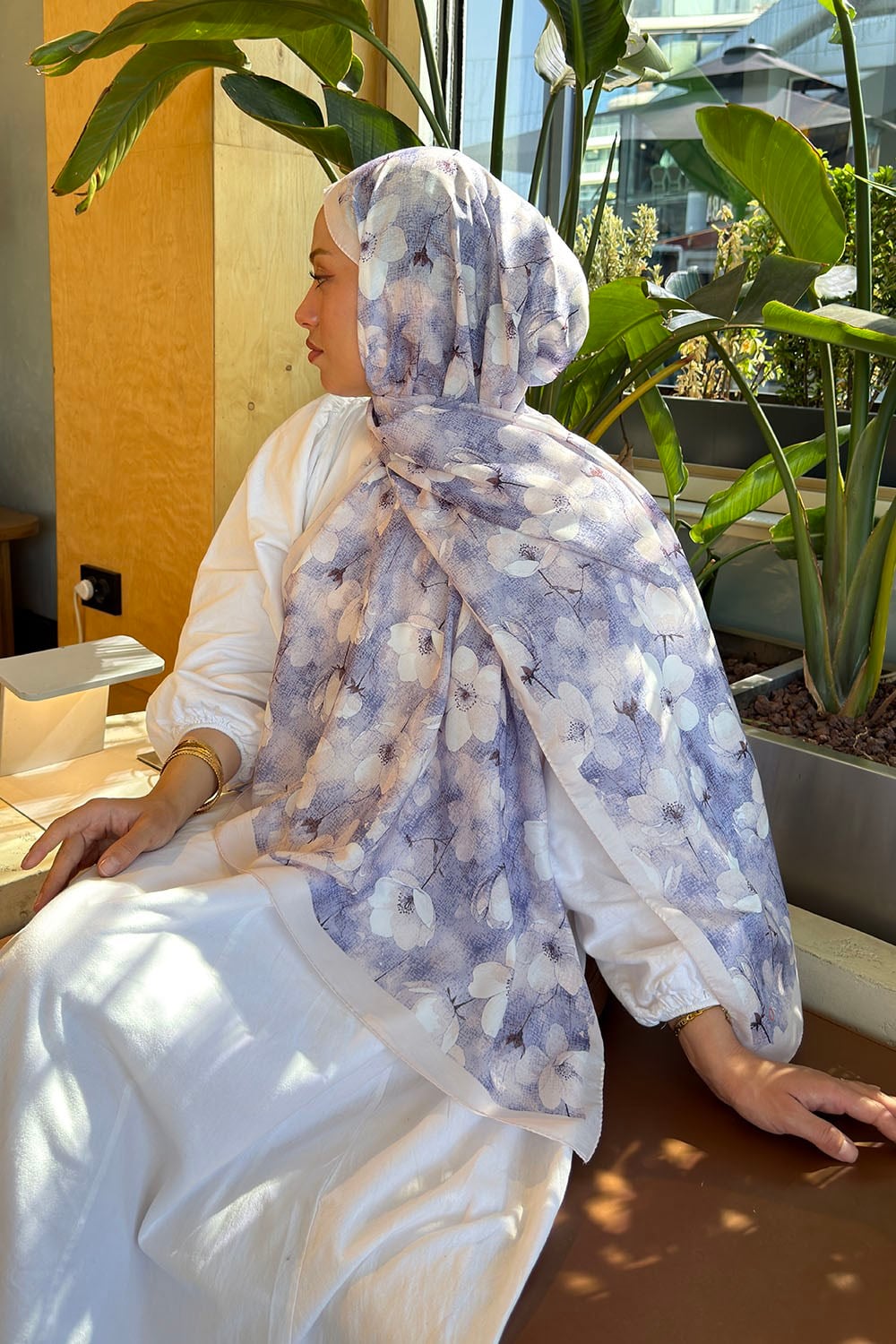 Çiçek Desen Lara Soft Şal Lila