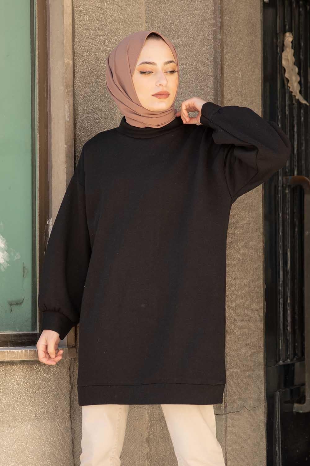 Üç İplik Balon Kol Tunik Siyah