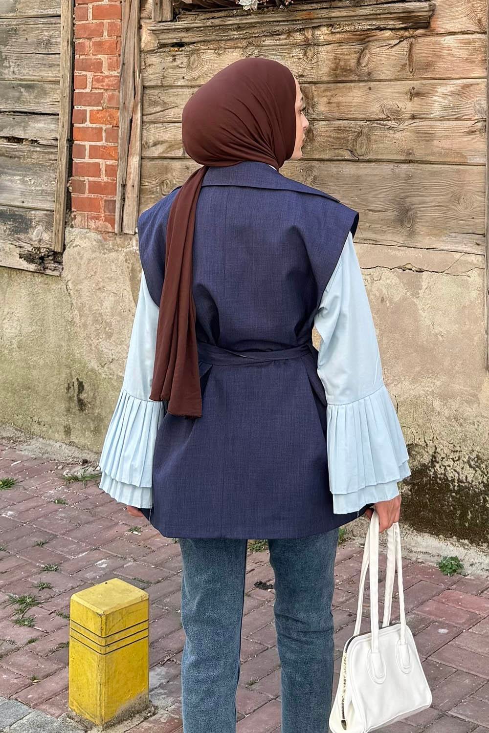 Kolsuz Tesettür Yelek Lacivert
