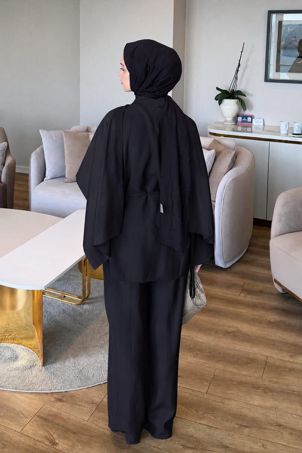 Şallı Pantolon Takım Siyah