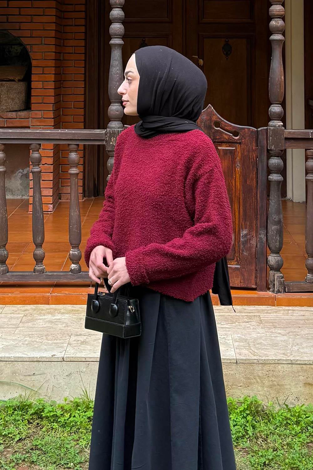 Çizgili BalIkçı Kazak Bordo