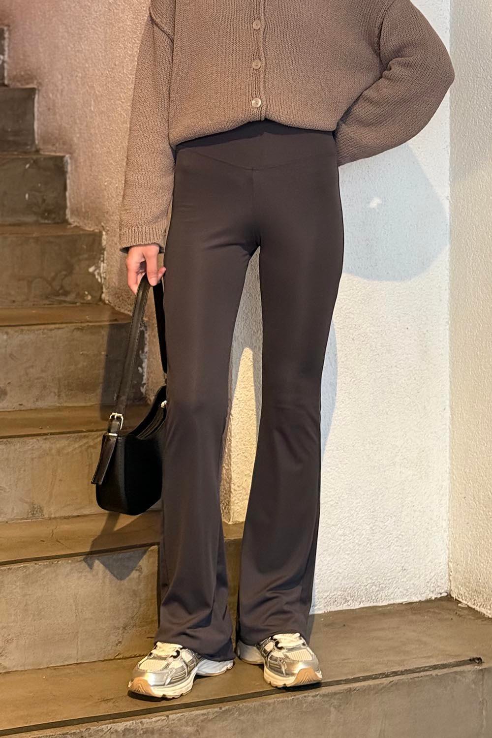 İspanyol Paça Tayt Pantolon Füme