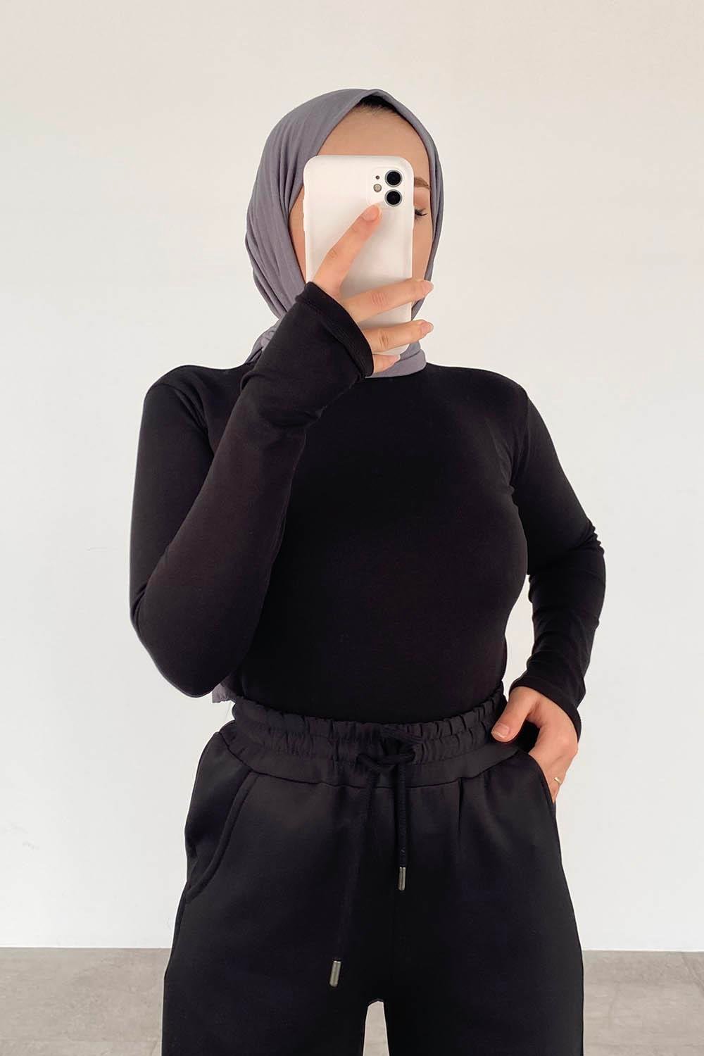 Balıkçı Yaka Fitilli Body Siyah