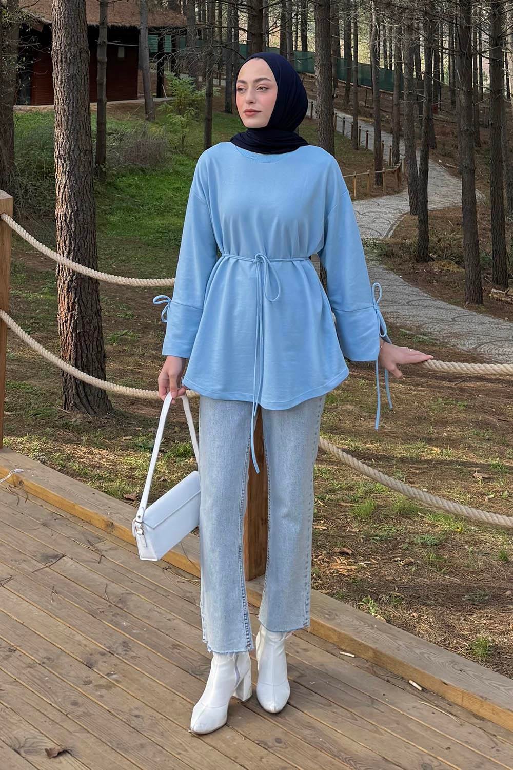 Yırtmaç Detaylı Sweat Bebe Mavisi