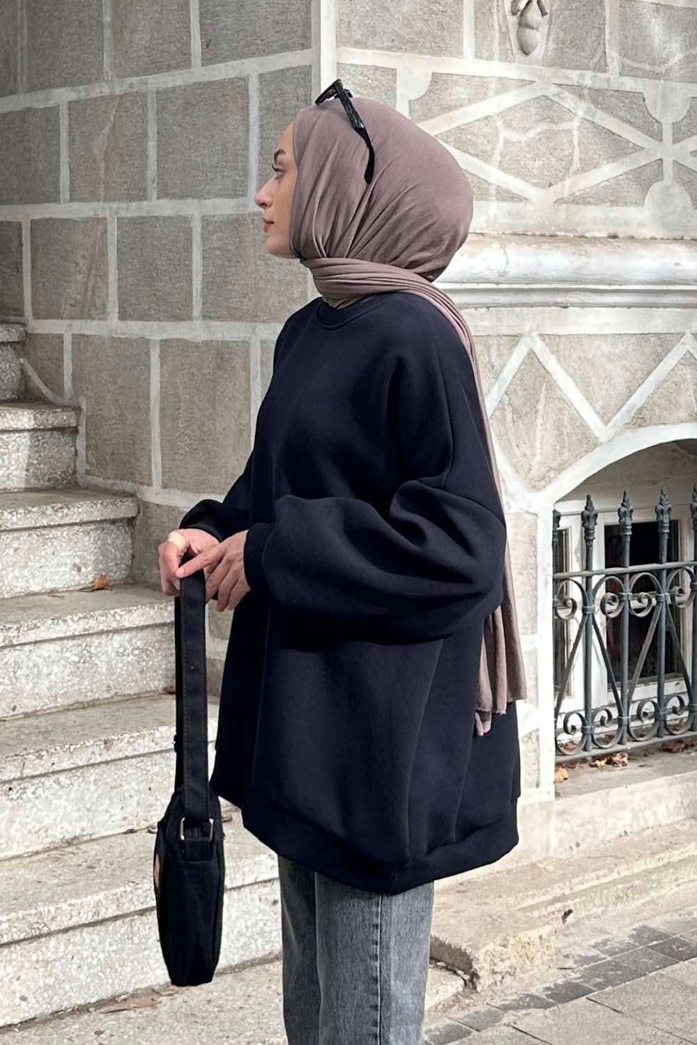 Jasmin Bisiklet Yaka Oversize Sweat Koyu lacivert