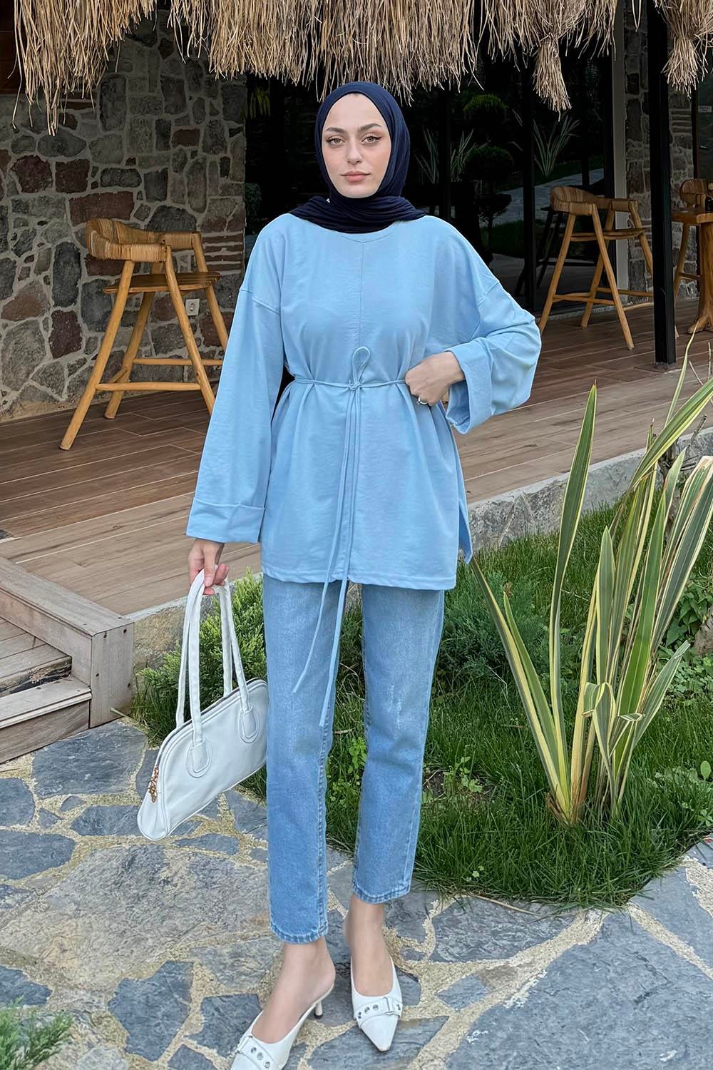 Yırtmaç Detaylı Sweat Bebe Mavisi